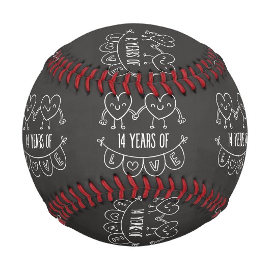 14. Jubiläum Geschenk Chalk Herzen Baseball (Vorderseite)