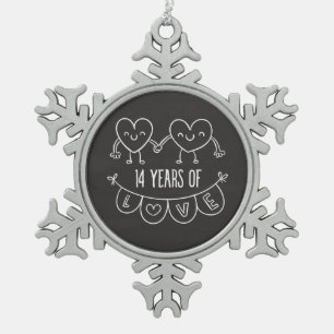 14. Jubiläum Geschenk Chalk Herzen Schneeflocken Zinn-Ornament