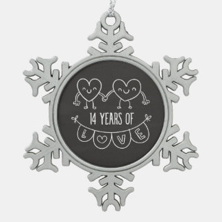 14. Jubiläum Geschenk Chalk Herzen Schneeflocken Zinn-Ornament