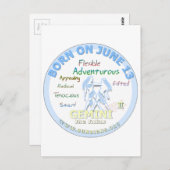 14. Juni Geburtstag - Zwillinge Postkarte (Vorne/Hinten)