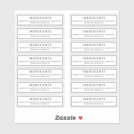 14 Klare Zutatenkennzeichnungen 2,9 x 1,15 Zoll Aufkleber (Blatt)
