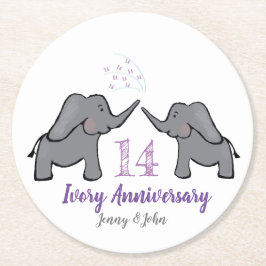 14. lila Jubiläum des ElfenbeinElefanten Runder Pappuntersetzer