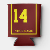 14 Maroon mit gelbem Sattelleder Dosenkühler (Vorderseite)