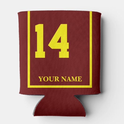 14 Maroon mit gelbem Sattelleder Dosenkühler (Rückseite)