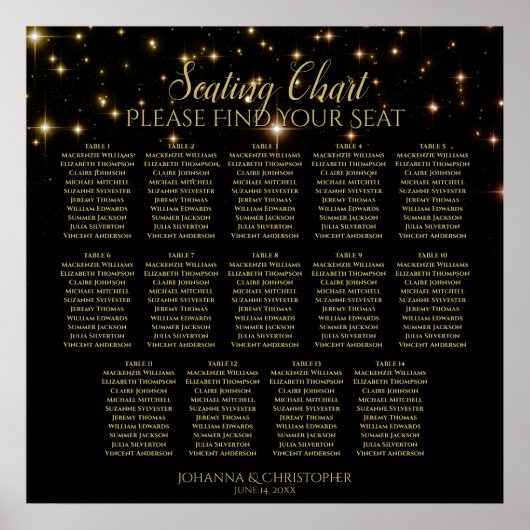 14 Schwarze Hochzeitsskala mit goldenen Sternen Poster (Vorne)