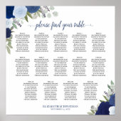 14 Tabelle Blauer Boho Blütensitzplan Poster (Vorne)