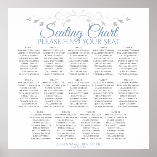 14 Tabelle Blue & Gray Wedding Seating Chart Poster (Vorne)