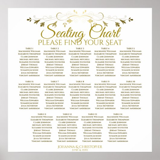 14 Tabelle Einfache elegante Gold Hochzeitskarte Poster (Vorne)
