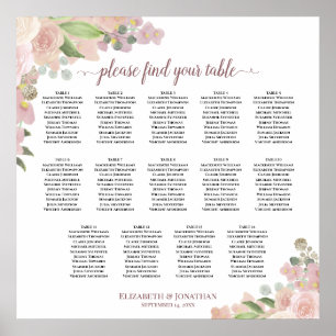14 Tabelle Elegant Rosa Blumenkarte Poster