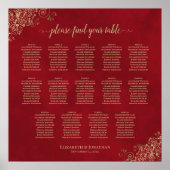 14 Tabelle Frily Wedding Seating Chart Red & Gold Poster (Vorne)