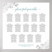 14 Tabelle Frily Wedding Seating Chart Weiß & Aqua Poster (Vorne)