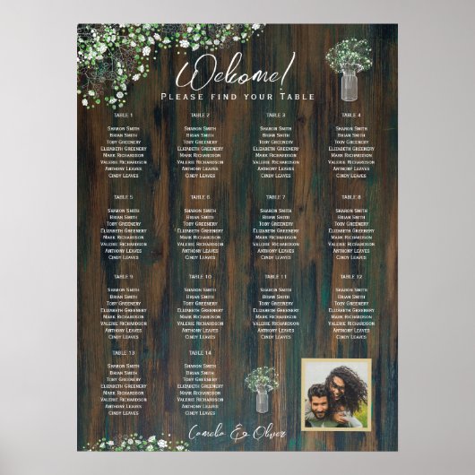 14 Tabelle Rustikales Holz Gypsophila SITZENDEN ZE Poster (Vorne)