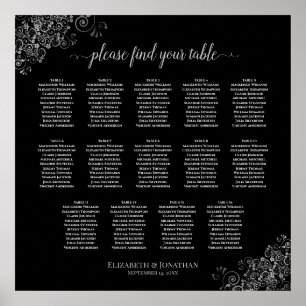 14 Tabelle Silver Frills Black Wedding Seating Cha Poster