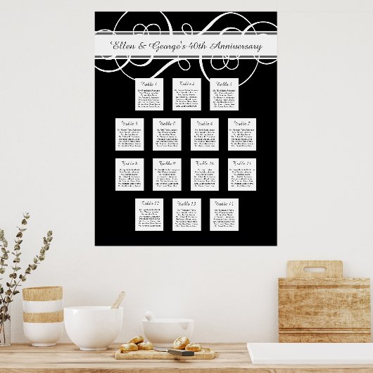 14 Tabelle Sitzplan zum Hochzeitstag Poster (Küche)
