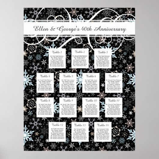 14 Tabelle Winter Hochzeitssnowflake Seekarte Poster (Vorne)