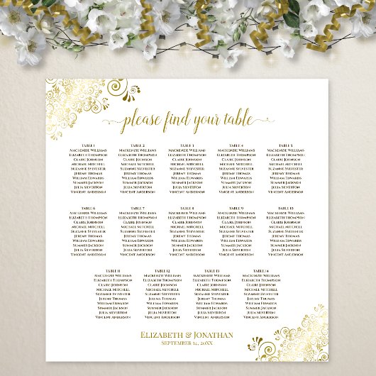 14 Tafelgoldkübel für Hochzeitssitze weiß Poster