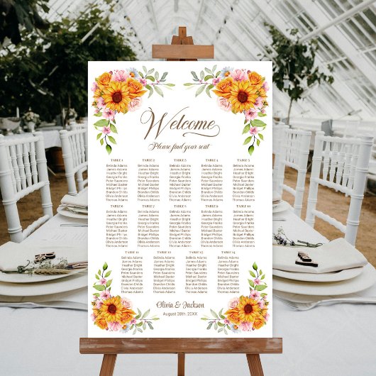14 Tafelsonnenblume Rose Hochzeitssortierung Poster