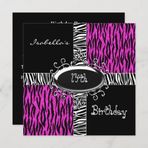 14. Teen Birthday Wild Pink Animal Black Einladung