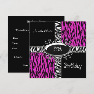 14. Teen Birthday Wild Pink Animal Black Einladung