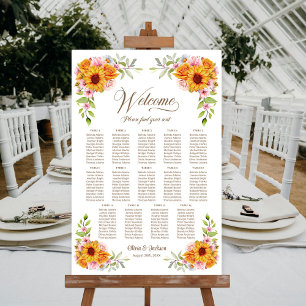 14-Tisch-Sonnenblumen-Rosen-Hochzeits-Sitzplan Poster