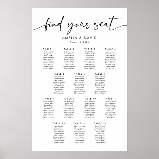 14 Tische finden Ihre Sitzkarte Poster (Vorne)