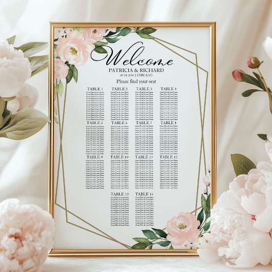 14 Tische Geometrische Hochzeitstabelle für Blush- Poster