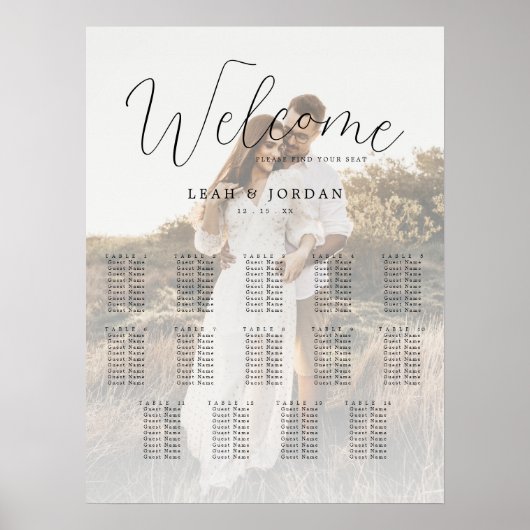 14 Tische Kalligrafisches Foto Hochzeitssattel Poster (Vorne)