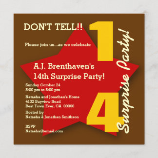 14. ÜBERRASCHUNG Geburtstagsparty BROWN RED Star S Einladung