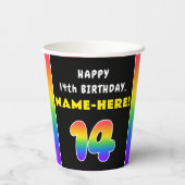 14th Birthday: Colorful Rainbow # 14, Custom Name Pappbecher (Rückseite)