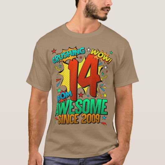 14th Birthday Comic Style Awesome Since 2009 14 Ye T-Shirt (Vorderseite)