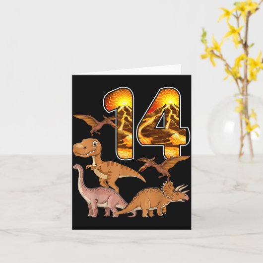 14th Birthday Dinosaur T-rex 14 Years Old Birthday Karte (Gelbe Blume)