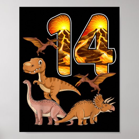 14th Birthday Dinosaur T-rex 14 Years Old Birthday Poster (Vorne)