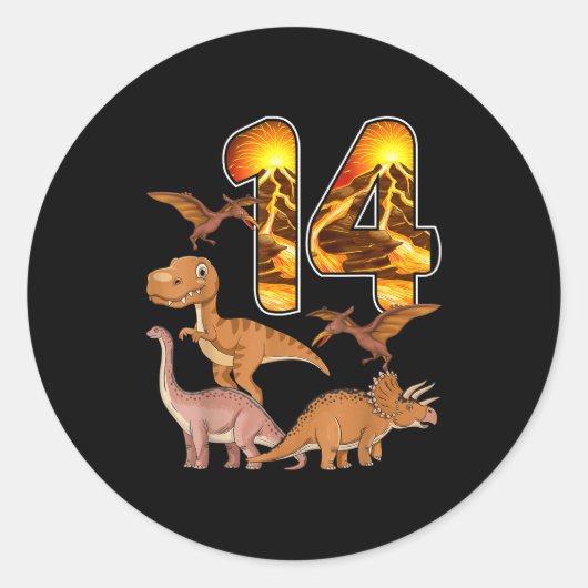 14th Birthday Dinosaur T-rex 14 Years Old Birthday Runder Aufkleber (Vorderseite)