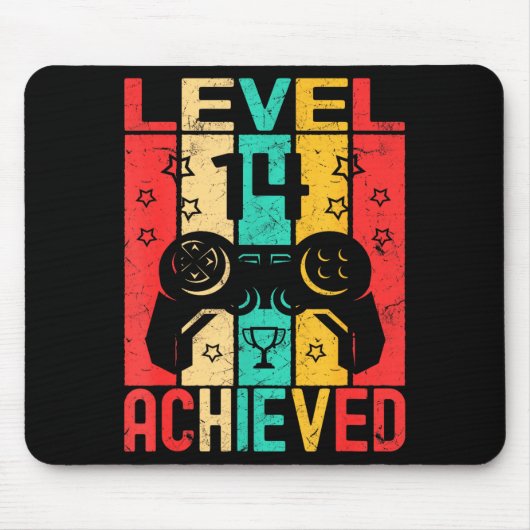 14th Birthday Level 14 Achieved Gamer Funny Birthd Mousepad (Vorne)