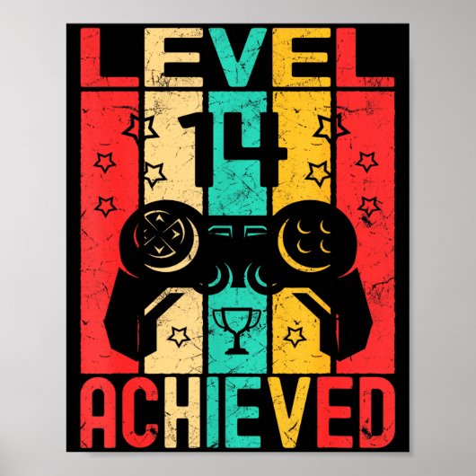 14th Birthday Level 14 Achieved Gamer Funny Birthd Poster (Vorne)
