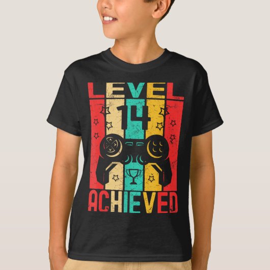 14th Birthday Level 14 Achieved Gamer Funny Birthd T-Shirt (Vorderseite)