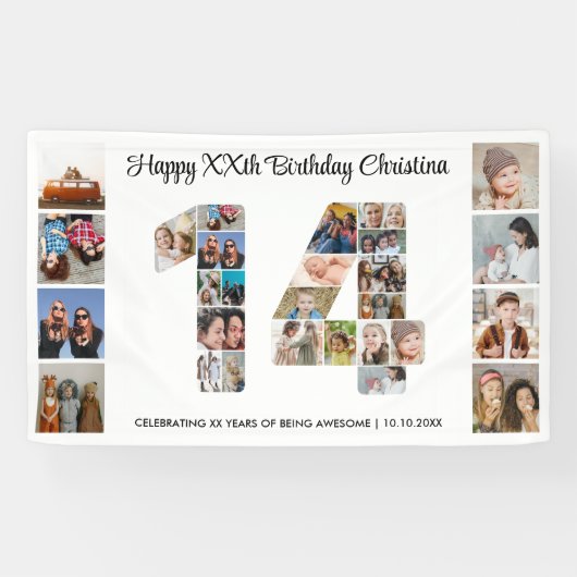 14th Birthday Party Number 14 Photo Collage Banner (Horizontal)