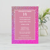 14th Birthday Pink Rose Gold Glitter Fourteen Cute Einladung (Stehend Vorderseite)