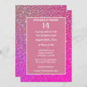 14th Birthday Pink Rose Gold Glitter Fourteen Cute Einladung (Vorne/Hinten)