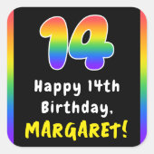 14th Birthday: Rainbow Spectrum # 14, Custom Name Quadratischer Aufkleber (Vorderseite)