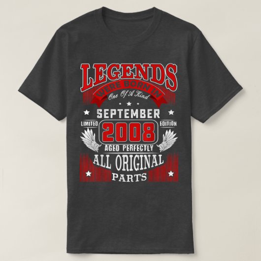 14th Birthday Tee Legends Born In September 2008 1 (Design vorne)