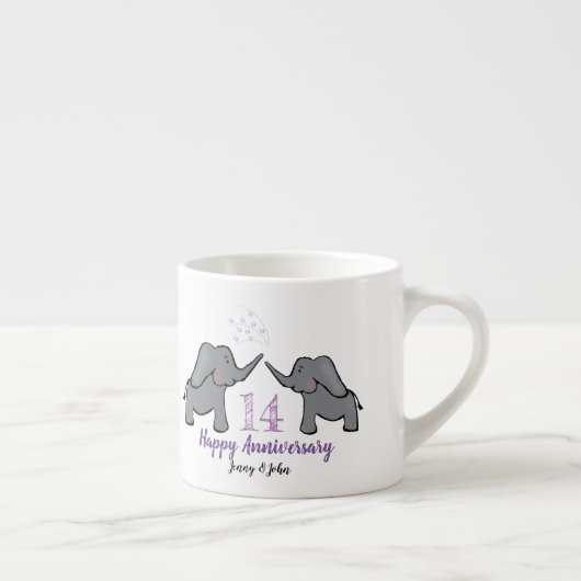 14th ivory wedding anniversary cute elephant espressotasse (Rechts)