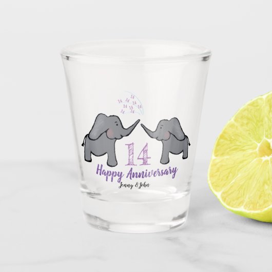 14th ivory wedding anniversary cute elephant schnapsglas (Vorderseite)