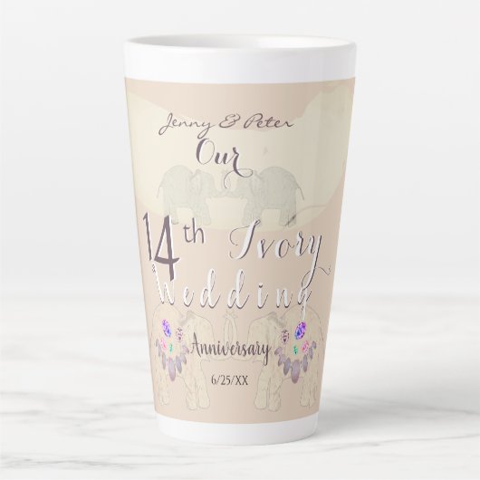 14th Ivory Wedding Anniversary Elephants & Opals   Milchtasse (Vorderseite)