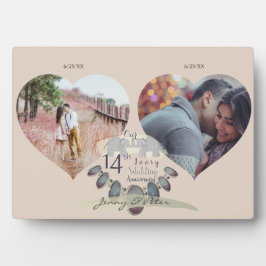 14th Wedding Anniversary 2 Hearts Numbers Fotoplatte