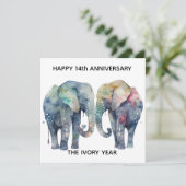 14th wedding anniversary card elephant karte (Stehend Vorderseite)