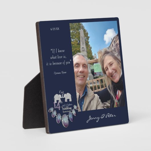 14th Wedding Anniversary Opals&Elephants + Foto Fotoplatte (Vorderseite)
