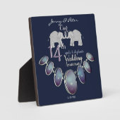 14th Wedding Anniversary Opals & Elephants Navy Fotoplatte (Vorderseite)