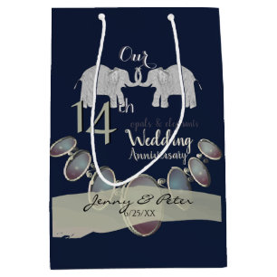 14th Wedding Anniversary Opals & Elephants Navy Mittlere Geschenktüte