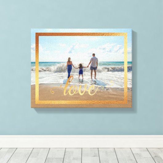14x11 Liebe Typografie mit Goldrahmen Leinwanddruck (Insitu (Holzboden))